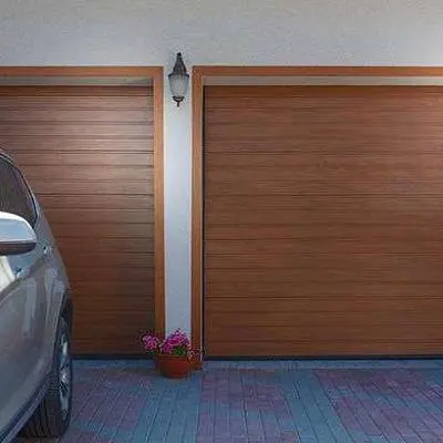 Гаражные ворота Prestige цвета «Золотой дуб» (тип панели - S-гофр) Гаражные ворота Prestige цвета «Золотой дуб» (тип панели - S-гофр)